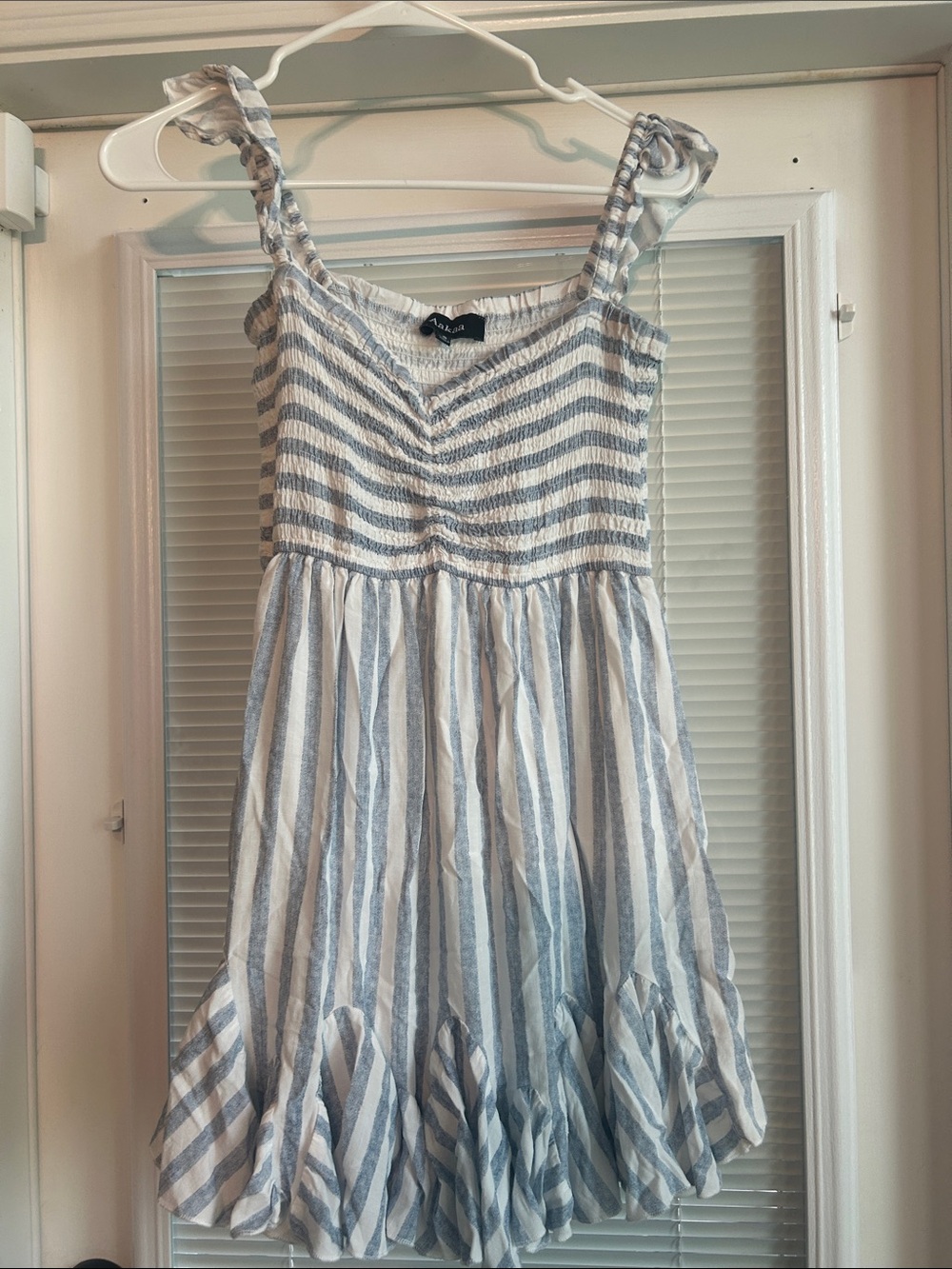 Aakaa Blue & White Striped Smocked Sundress